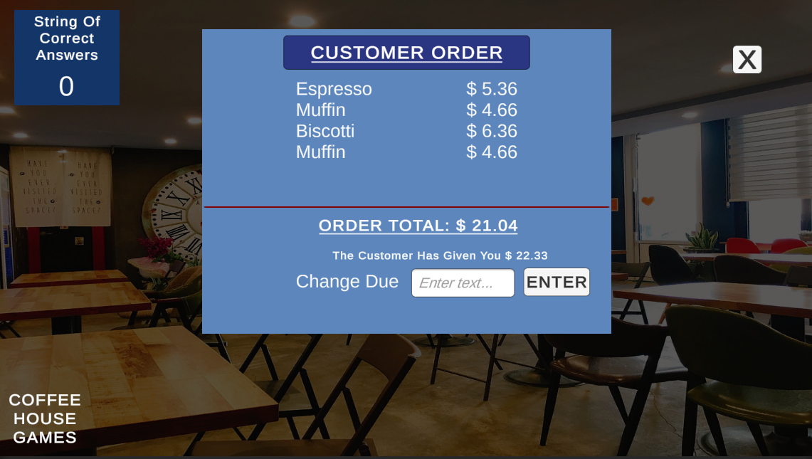 Coffeehouse Games change due POS receipt