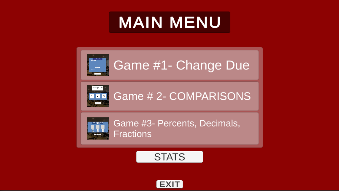 Coffeehouse Games main menu three games