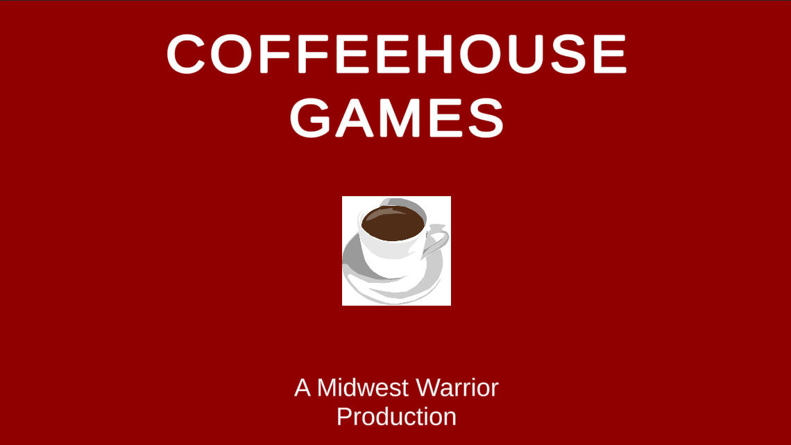 Coffeehouse Games title card red background
