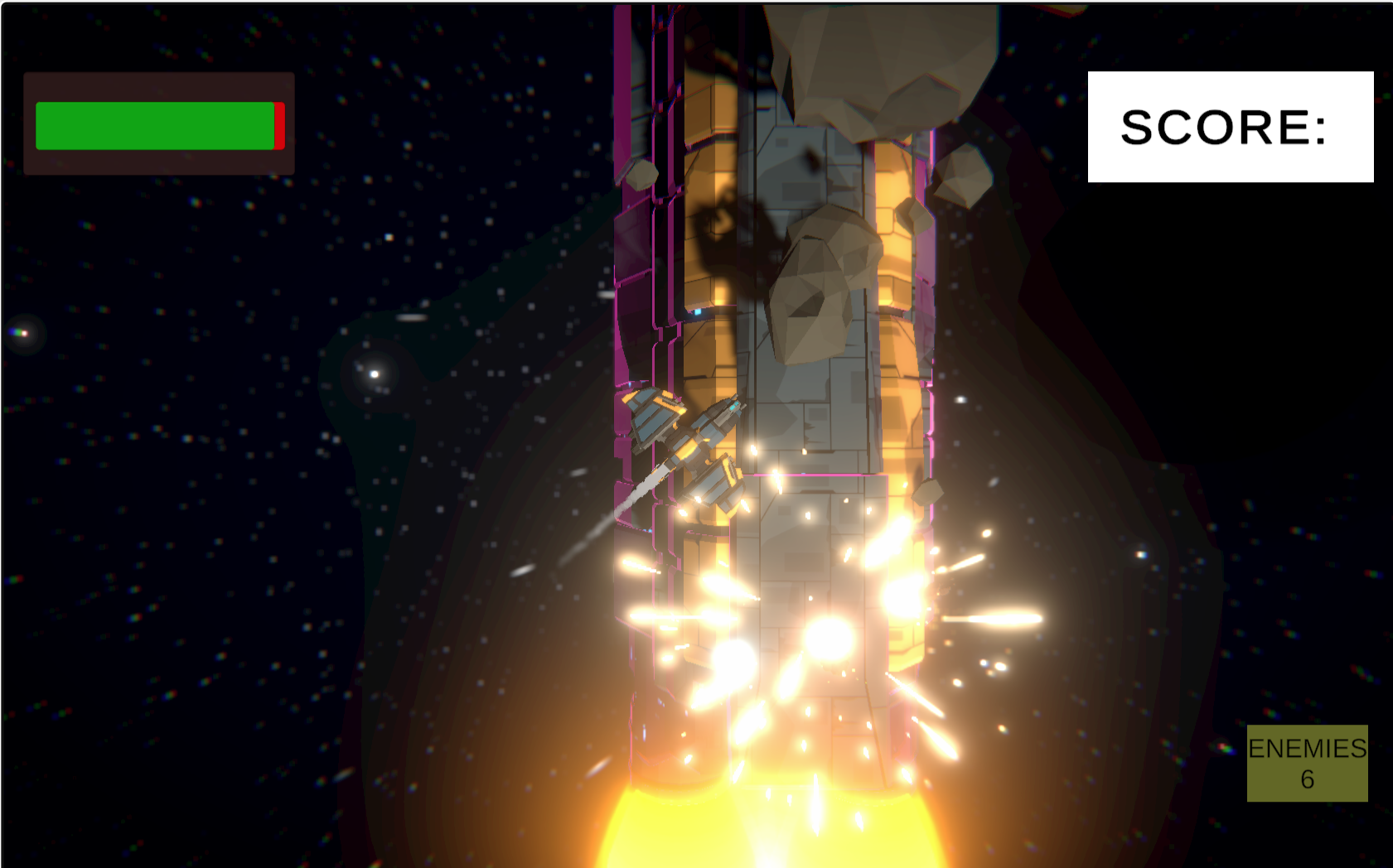 Convoy Defender spacecraft engines firing