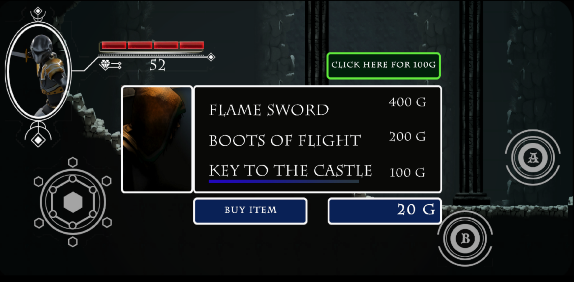 2D Mobile Adventure shop screen